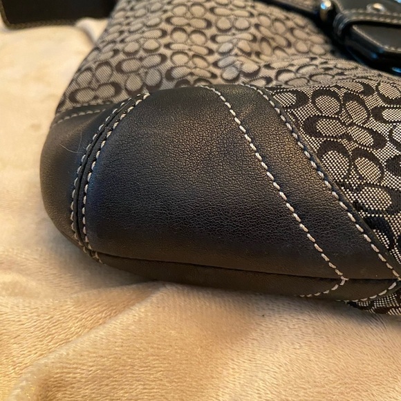 COACH Signature Black Canvas Leather Trim Duffle Bag 6376 - Picture 4 of 11